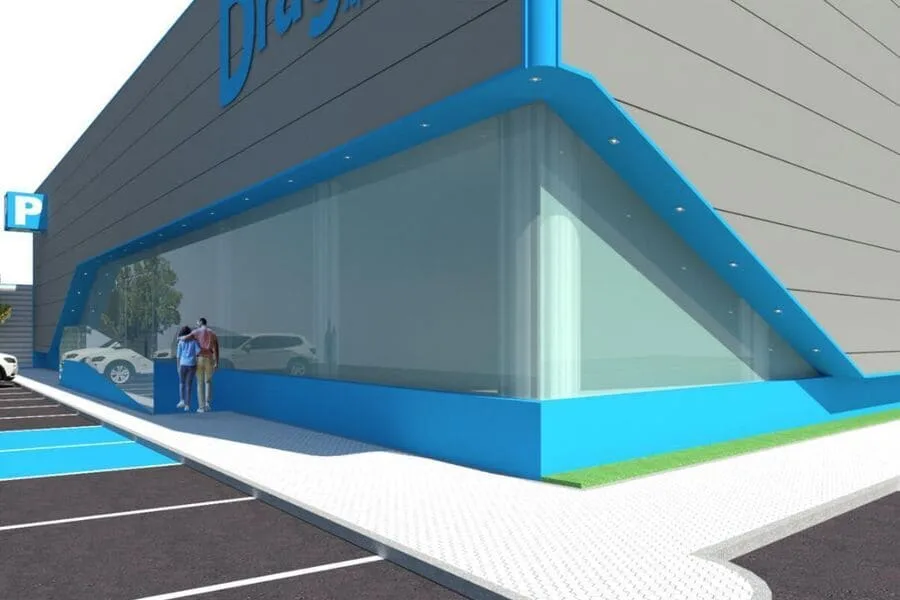 Fachada de panel sándwich en supermercado